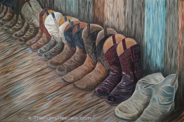 Cowboy Boots at the Ranch, Acrylics on Canvas